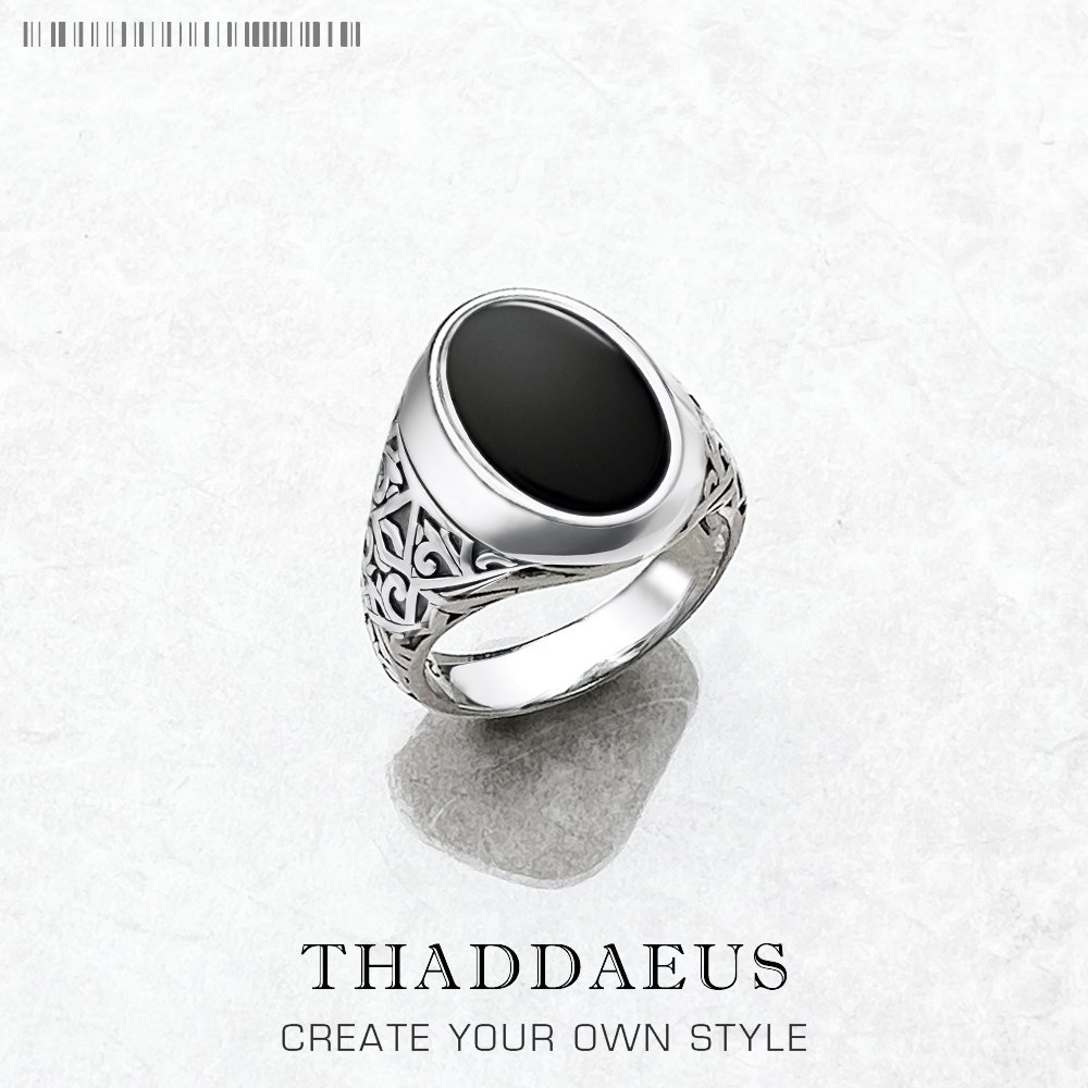Mens Signet Ring - Black Oval Signet Ring Europe Style