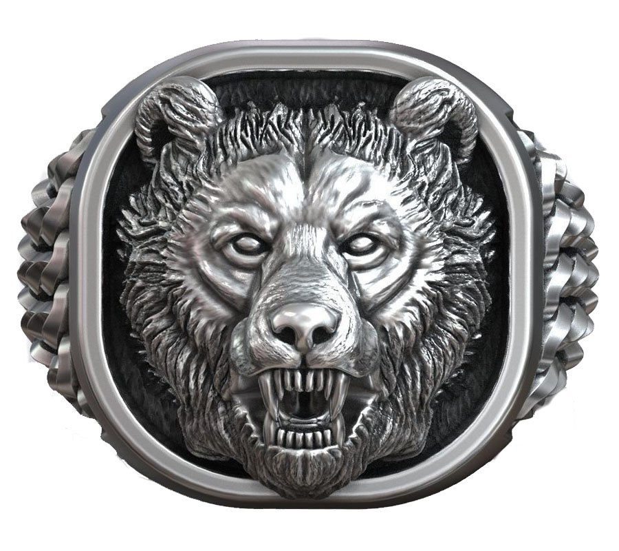 Mens Signet Ring - 22g Viking Bear Head Nordic Ornament
