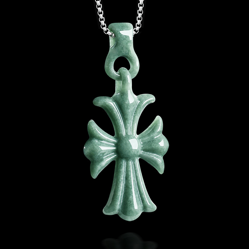 Jewelry & Watches Sp Zo O - Natural Burmese Jadeite Cross Pendant Necklace
