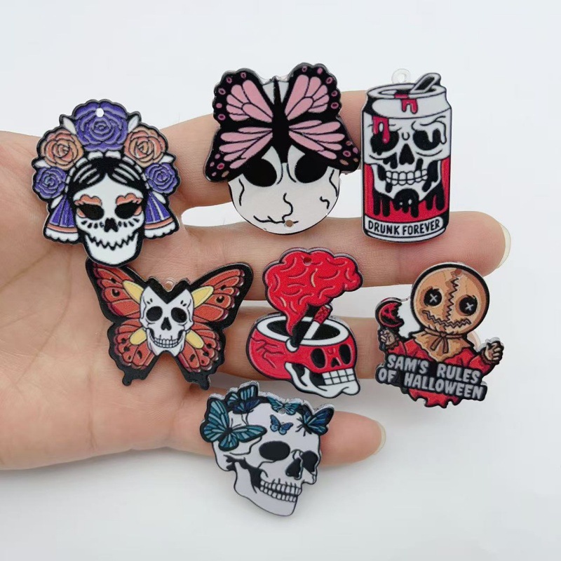 Butterfly Pendant Necklace - 10pcs Halloween Gothic style acrylic skull
