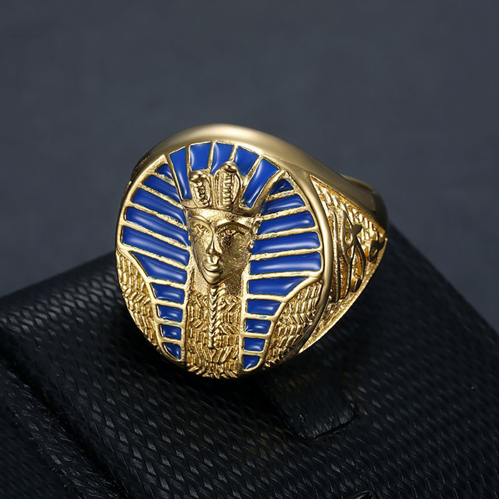 Mens Signet Ring - Hip Hop Rock Gold Color Egyptian
