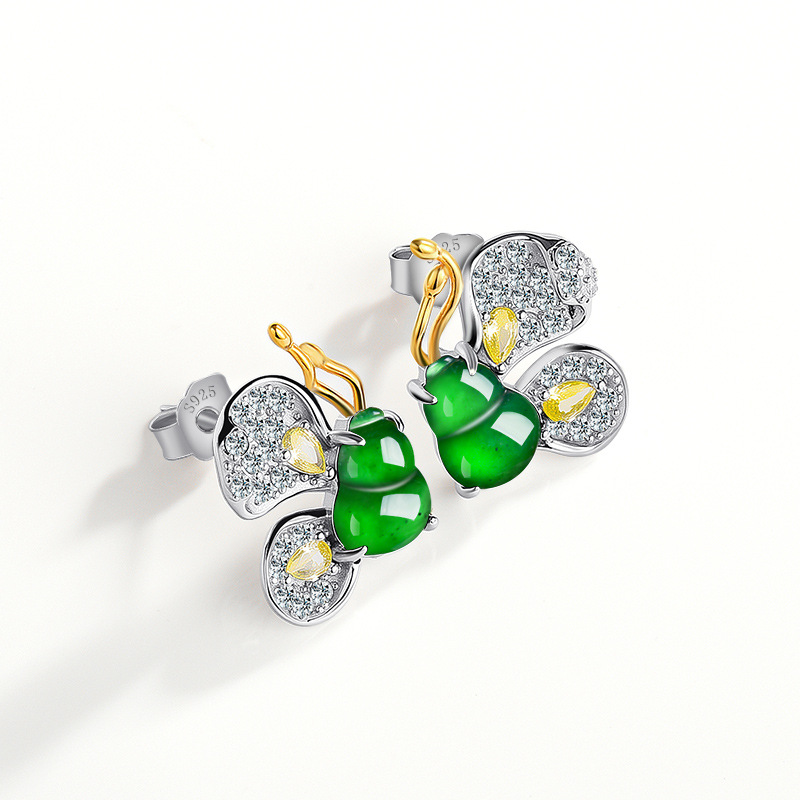 Jewelry & Watches Sp Zo O - Green Burmese Jadeite Butterfly Earrings Designer