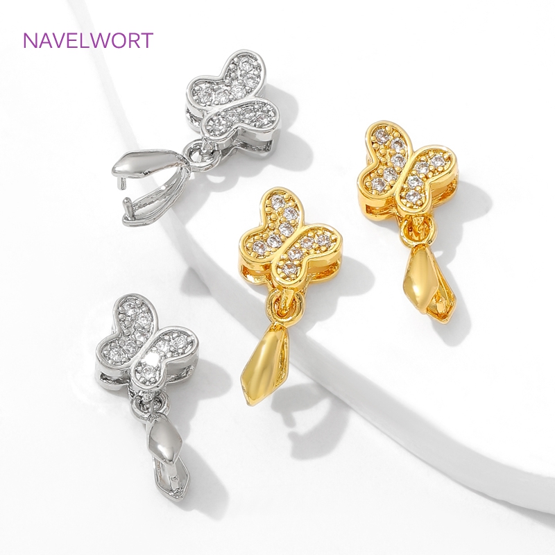 Butterfly Pendant Necklace - Brass Pinch Bails 18K Gold Plated