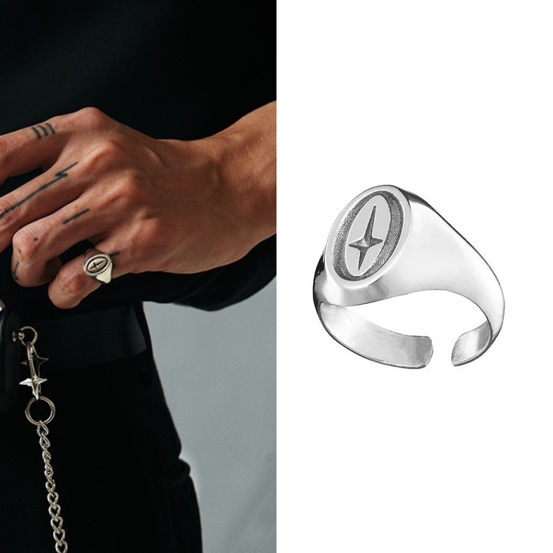 Minimalist North Star Signet O - Mens Signet Ring 评论和价格