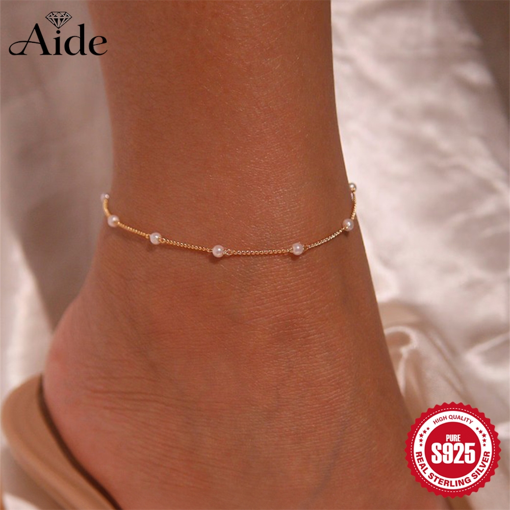 AIDE 925 Sterling Silver Pearl - Anklet Foot Chain 评论和价格