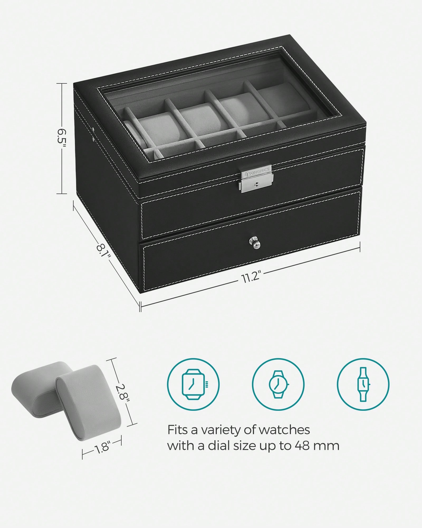 20-Slot Watch Box with Glass L - Jewelry Watches Men 评论和价格