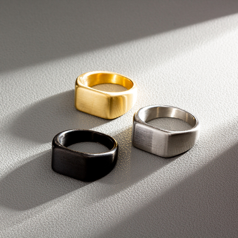 Stainless Steel Rectangular Si - Mens Signet Ring 评论和价格