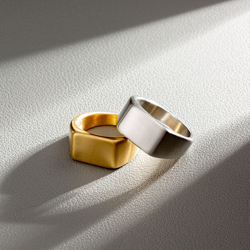 Stainless Steel Rectangular Si - Mens Signet Ring 评论和价格