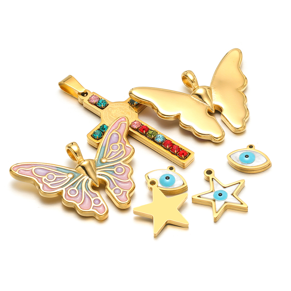 5pcs/lot Stainless Steel Ename - Butterfly Pendant Necklace 评论和价格