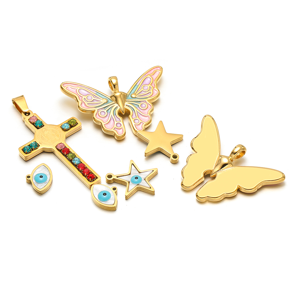 5pcs/lot Stainless Steel Ename - Butterfly Pendant Necklace 评论和价格