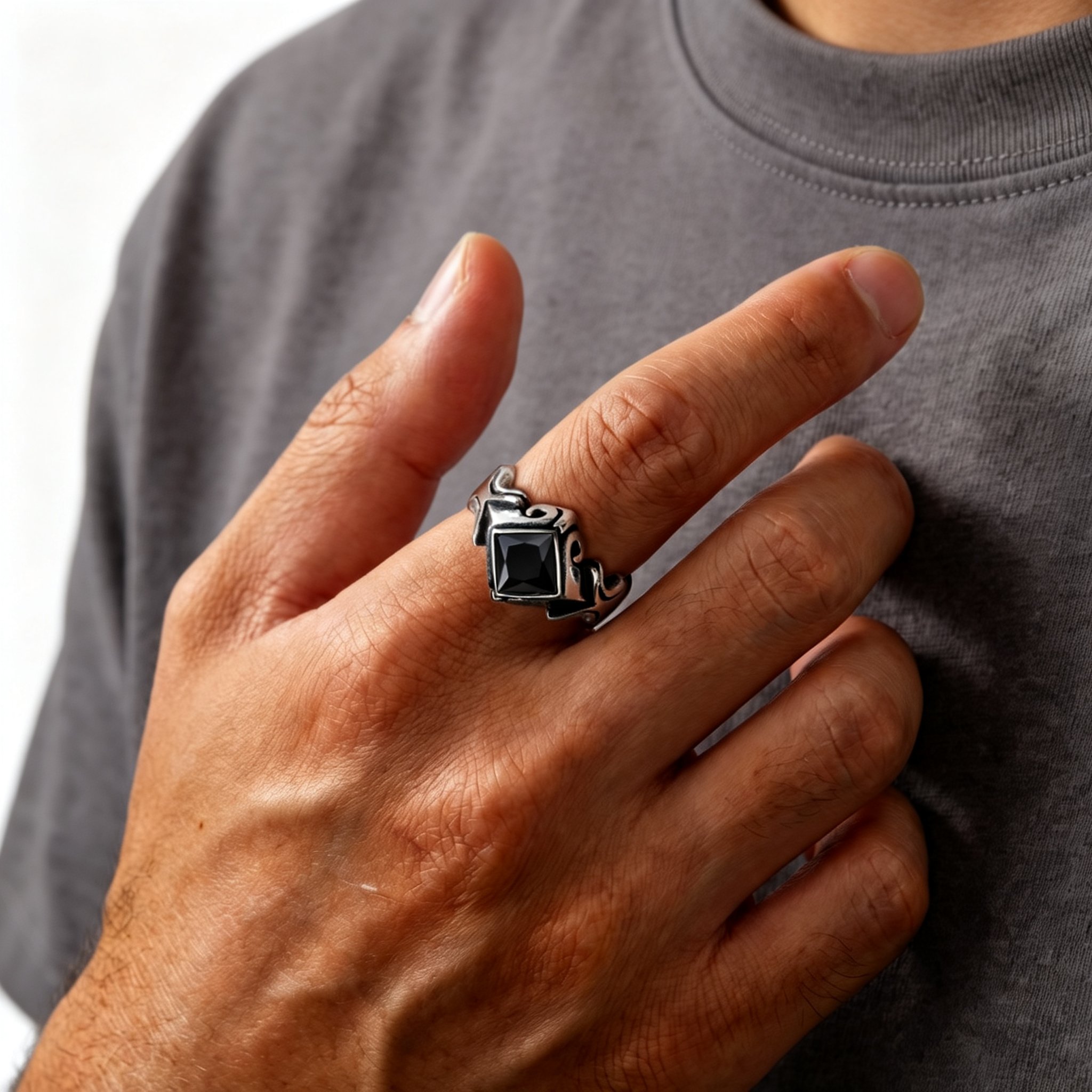 Vintage Black Zircon Ring for  - Mens Signet Ring 评论和价格