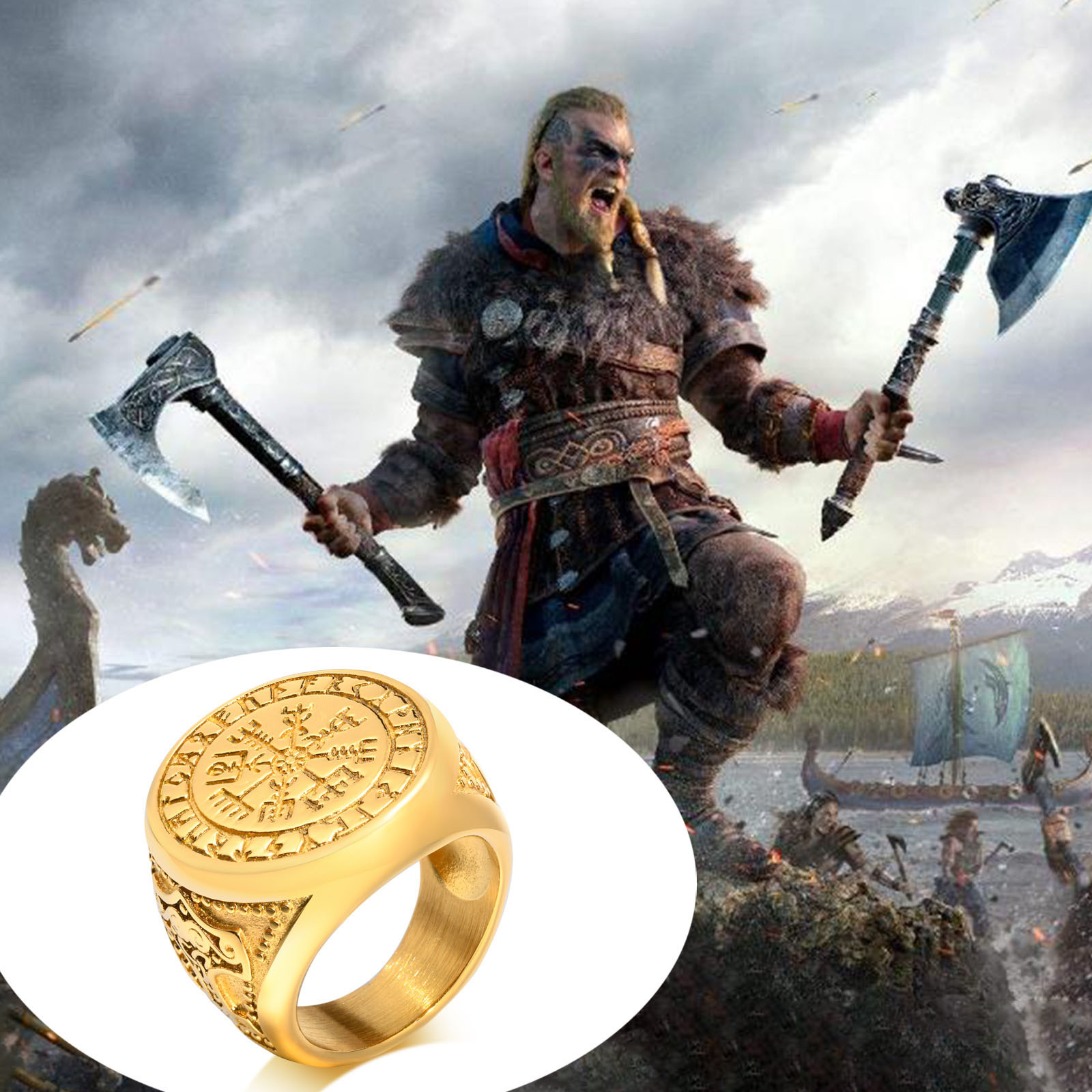 Vnox Cool Punk Norse Viking Th - Mens Signet Ring 评论和价格