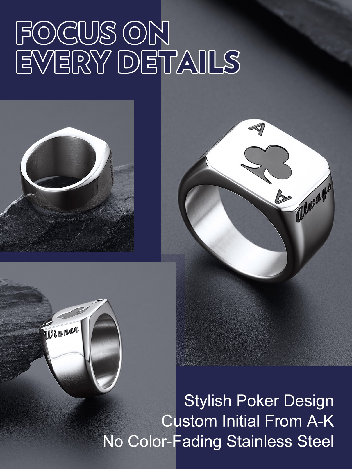 U7 Customized Square Rectangle - Mens Signet Ring 评论和价格