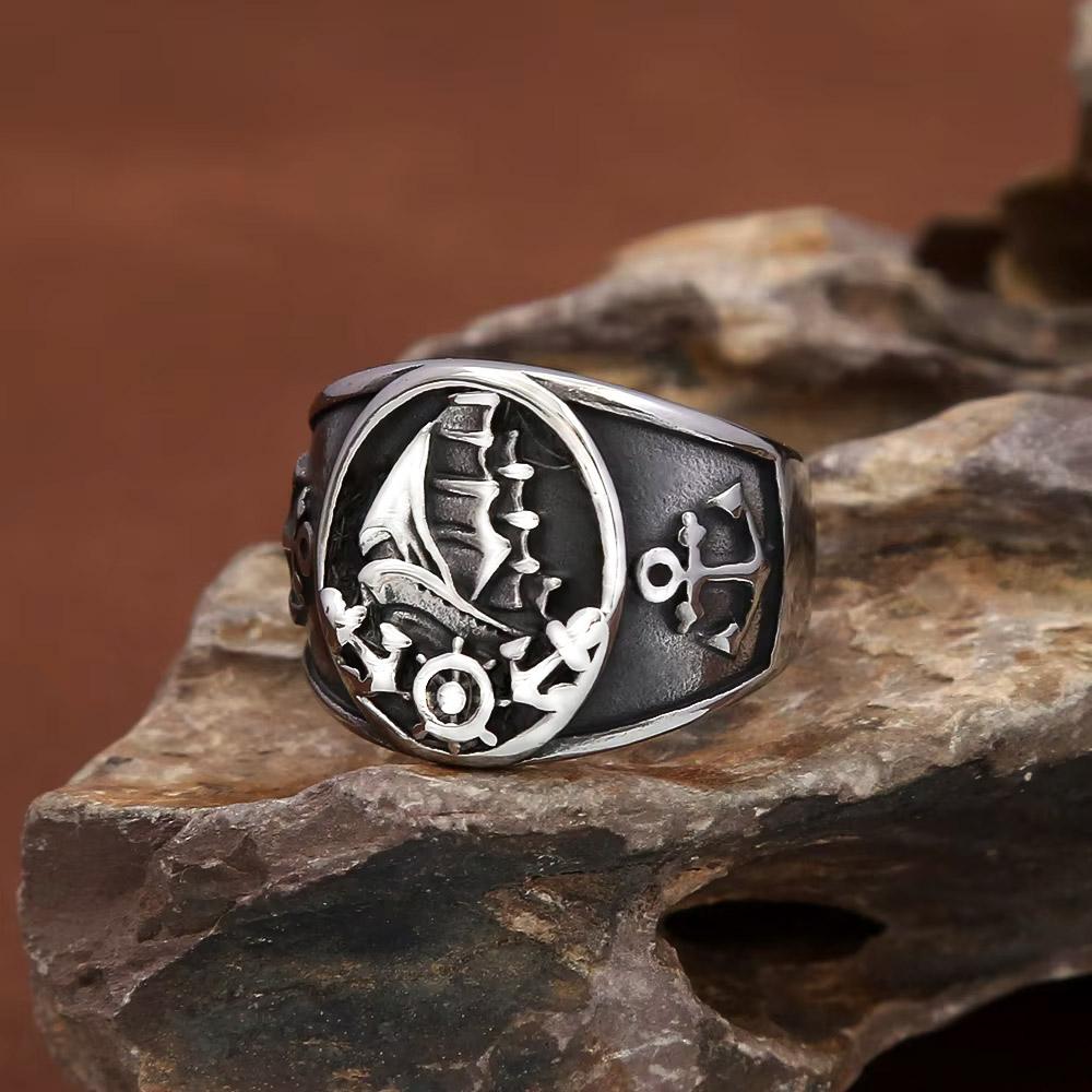 Vintage Nautical Nordic Sailbo - Mens Signet Ring 评论和价格
