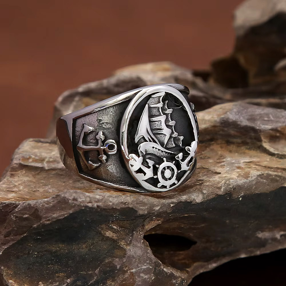 Vintage Nautical Nordic Sailbo - Mens Signet Ring 评论和价格