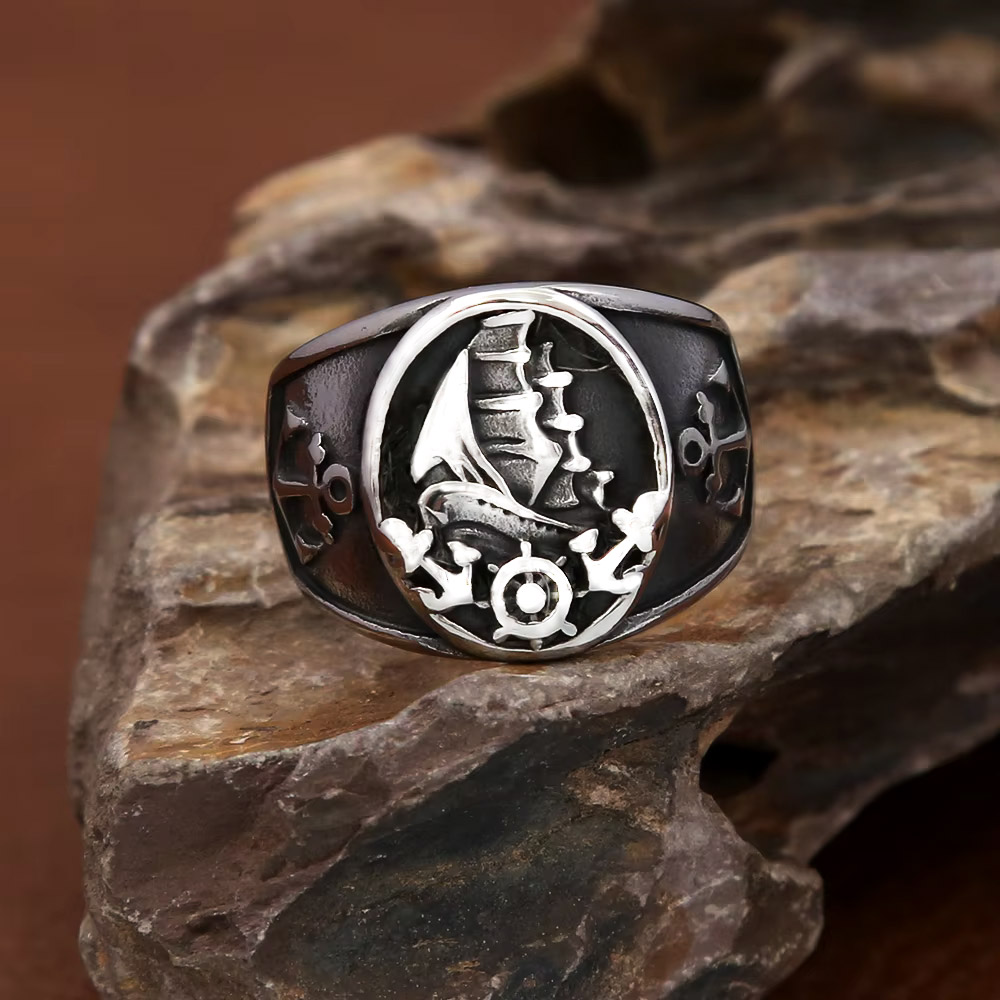 Vintage Nautical Nordic Sailbo - Mens Signet Ring 评论和价格