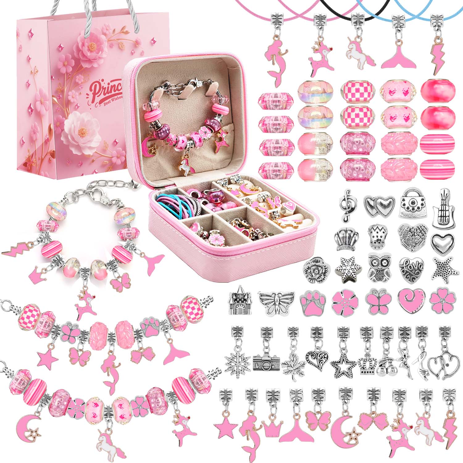 68pcs Pink Beaded Jewelry Set, - Charm Bracelet Beads 评论和价格