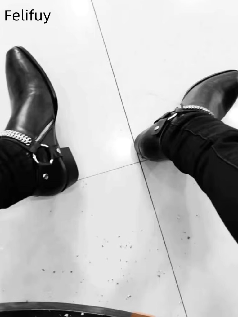 Black Chains Men Chelsea Boots - Anklet Foot Chain 评论和价格