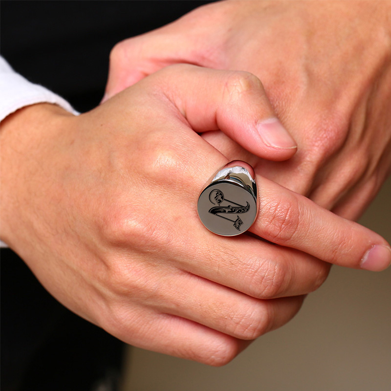 Vnox Stylish Pattern Font Init - Mens Signet Ring 评论和价格